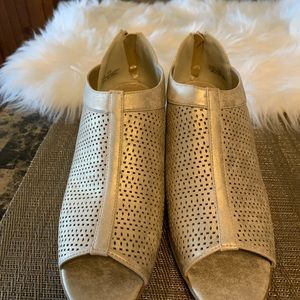 Gold Metallic Open Toe Booties